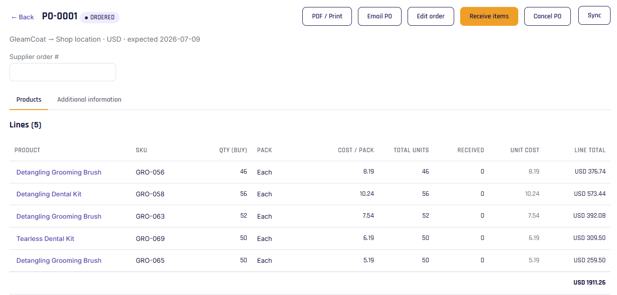 Purchase order detail